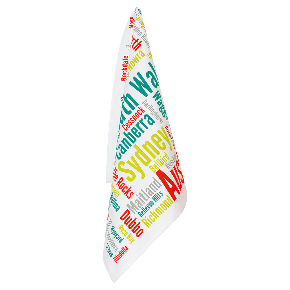 Australia Towns Tea Towel - NSW White