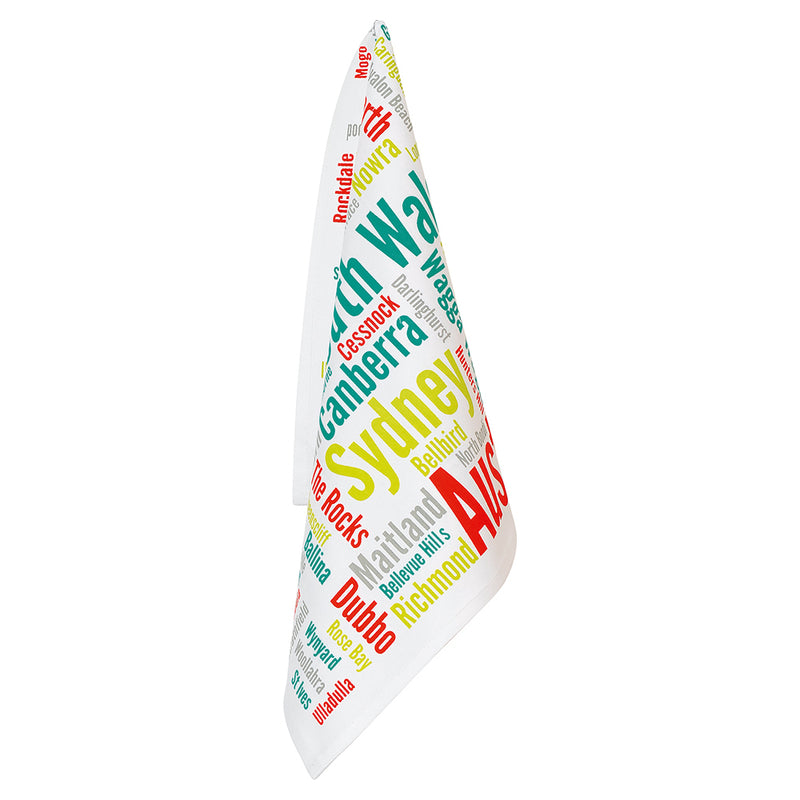 Australia Towns Tea Towel - NSW White