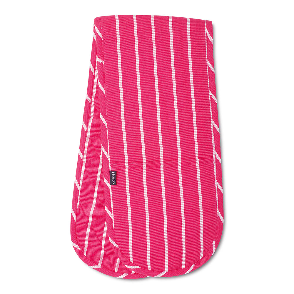 Butcher Stripe Double Oven Mitt - Pink