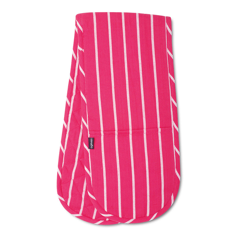 Butcher Stripe Double Oven Mitt - Pink