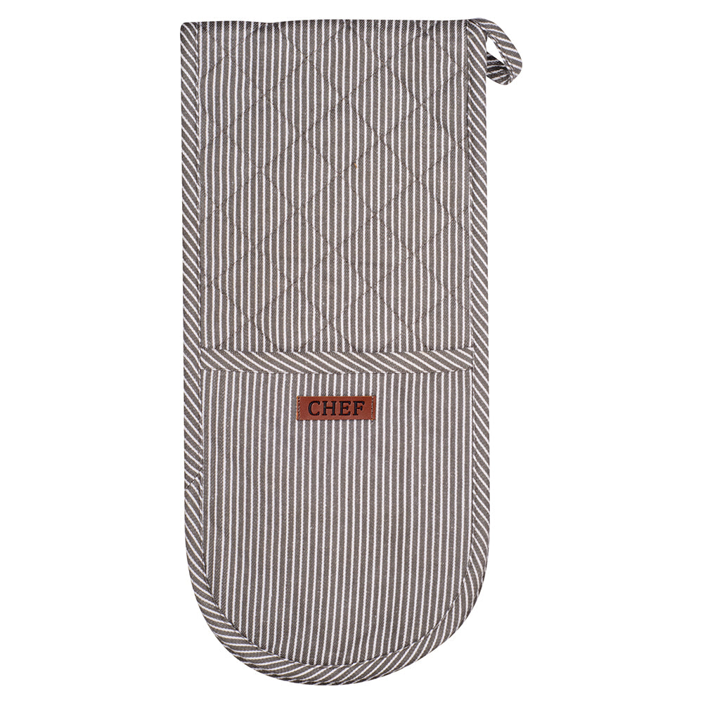 Chef Stripe Double Oven Mitt - Grey