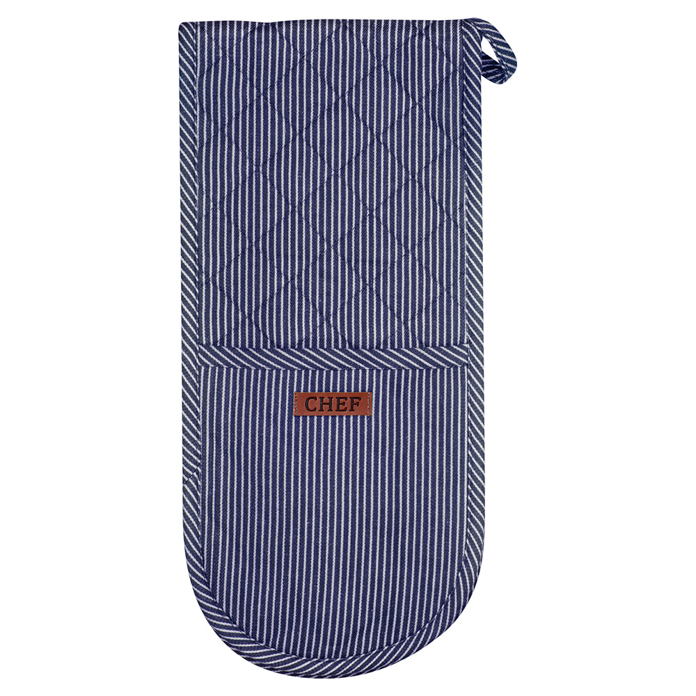 Chef Stripe Double Oven Mitt - Navy
