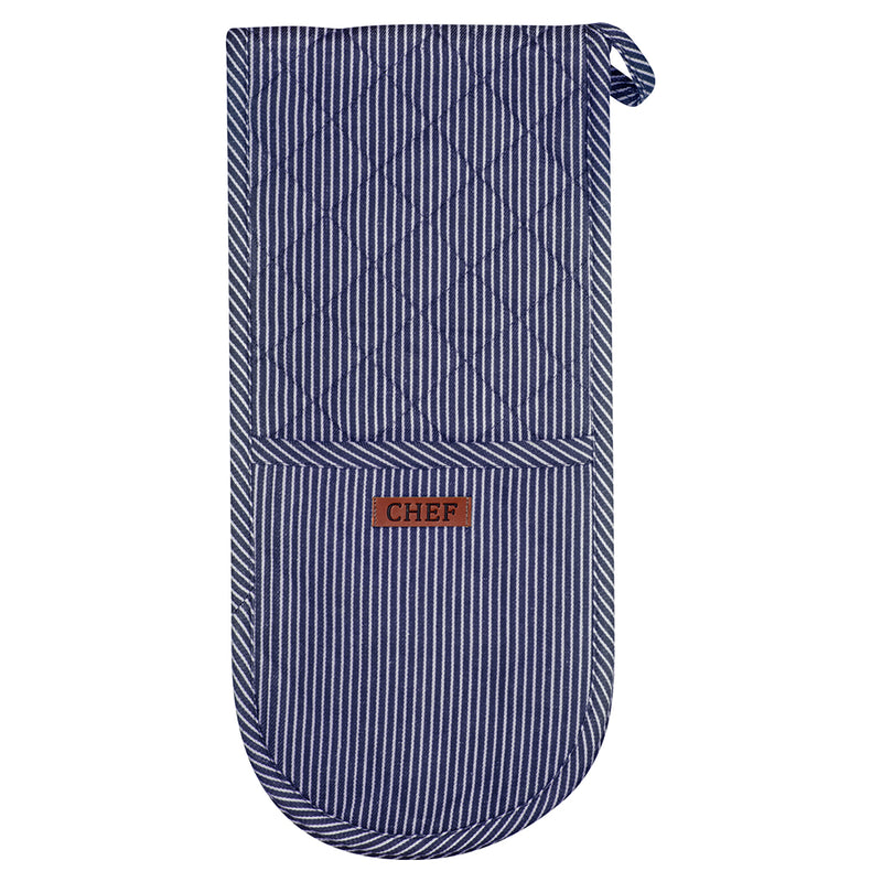 Chef Stripe Double Oven Mitt - Navy