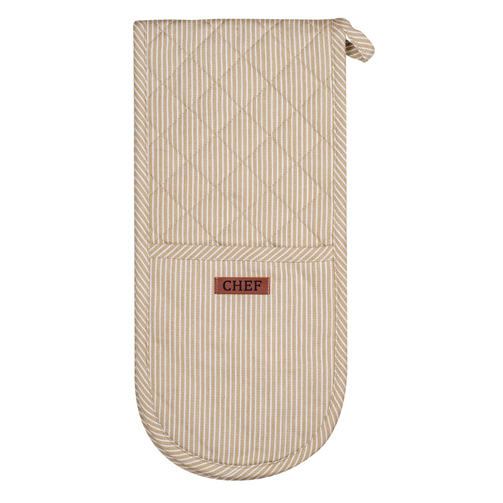 Chef Stripe Double Oven Mitt - Stone