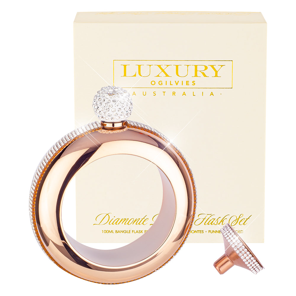 Diamonte Bangle Flask Set - Rose
