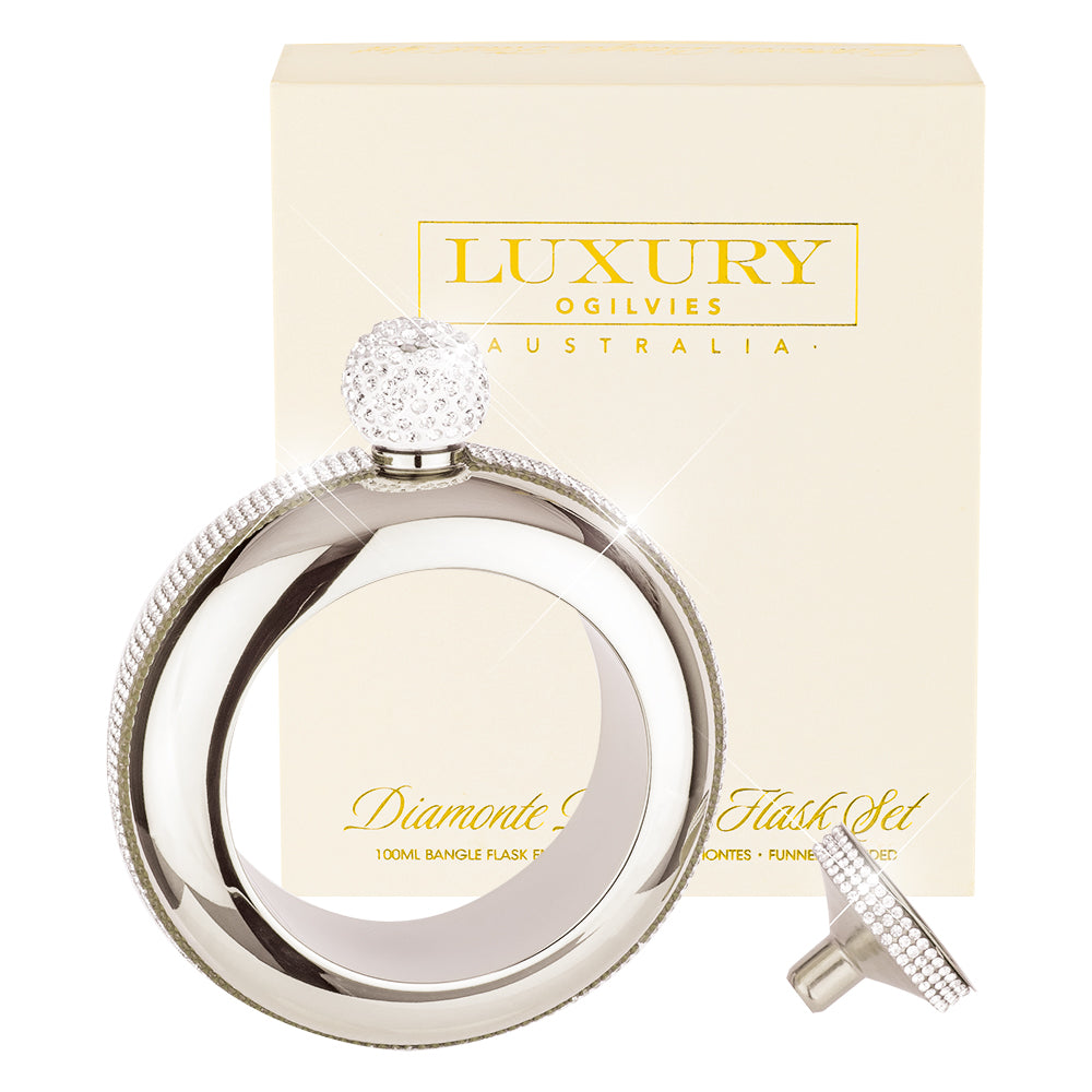 Diamonte Bangle Flask Set - Silver