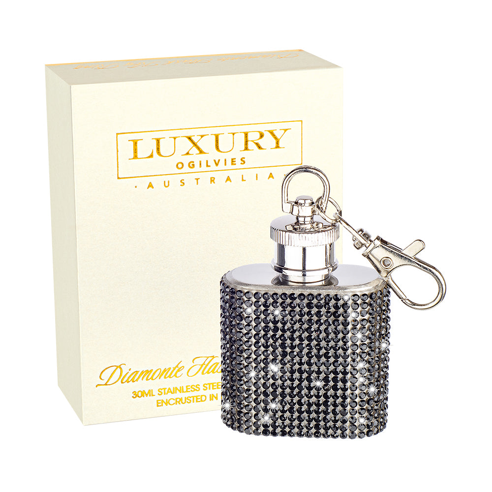 Diamonte Flask Key Ring - Black