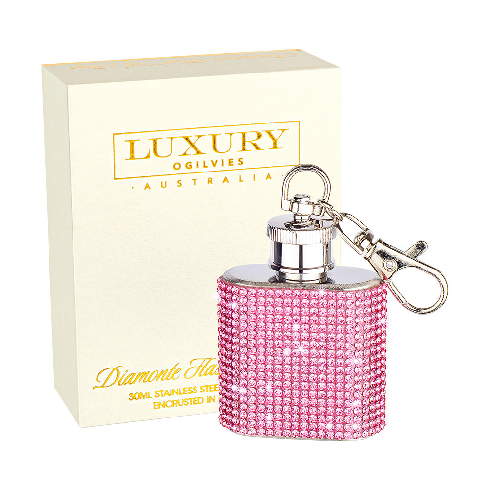 Diamonte Flask Key Ring - Pink