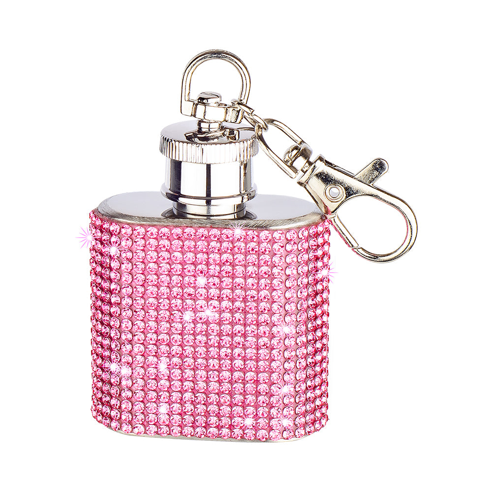 Diamonte Flask Key Ring - Pink