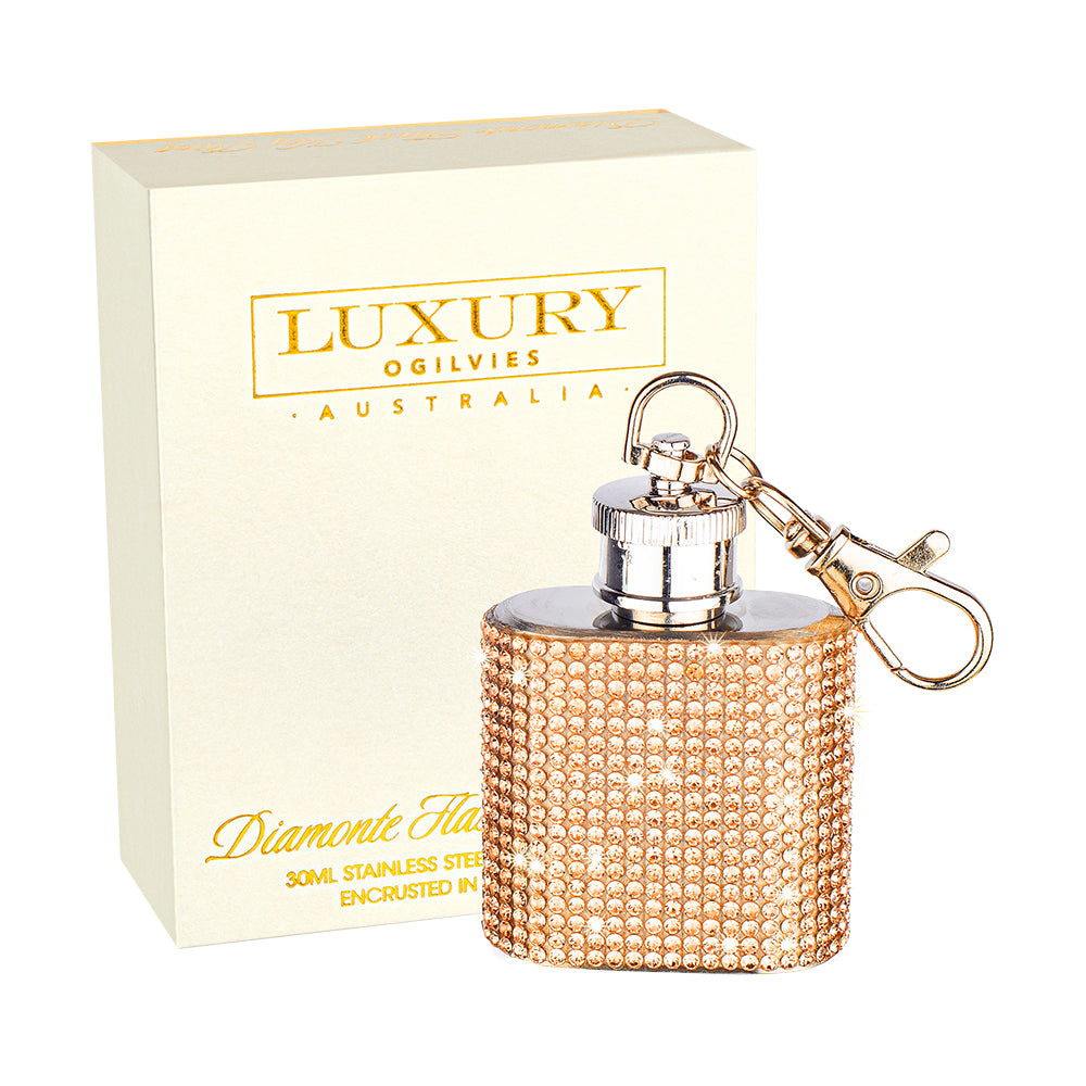 Diamonte Flask Key Ring - Rose