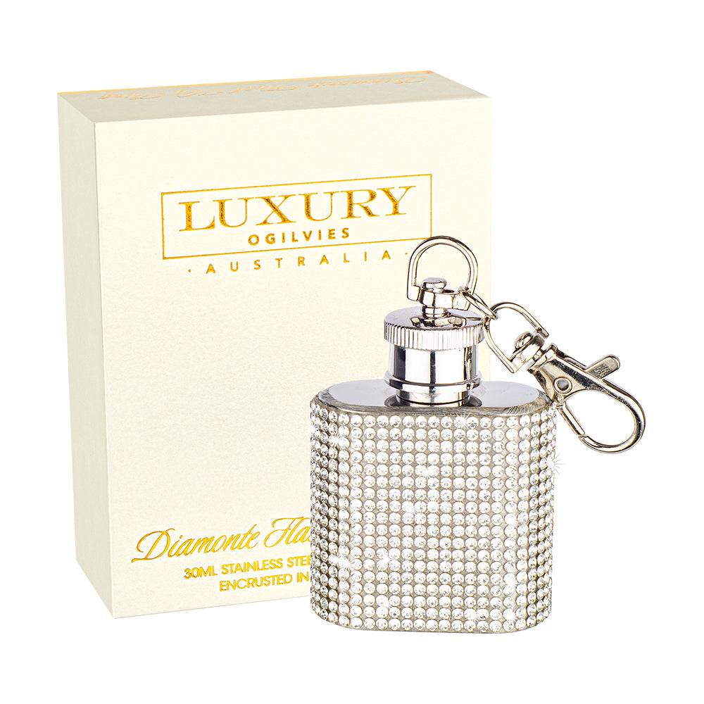 Diamonte Flask Key Ring - Silver