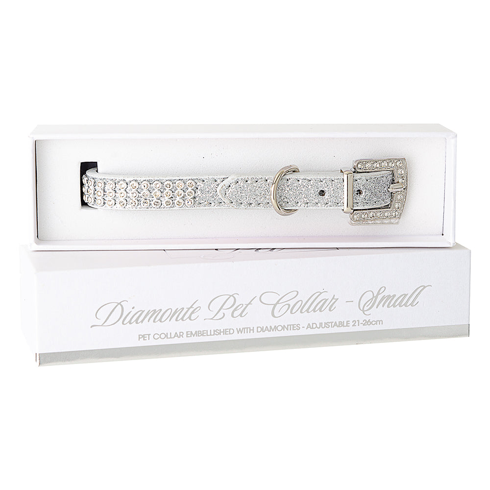 Diamonte Pet Collar - Silver S