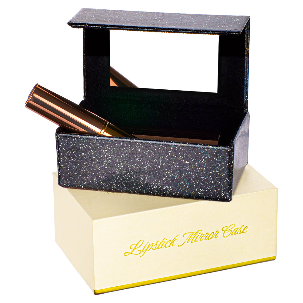 Lipstick Mirror Case - Glitter Black