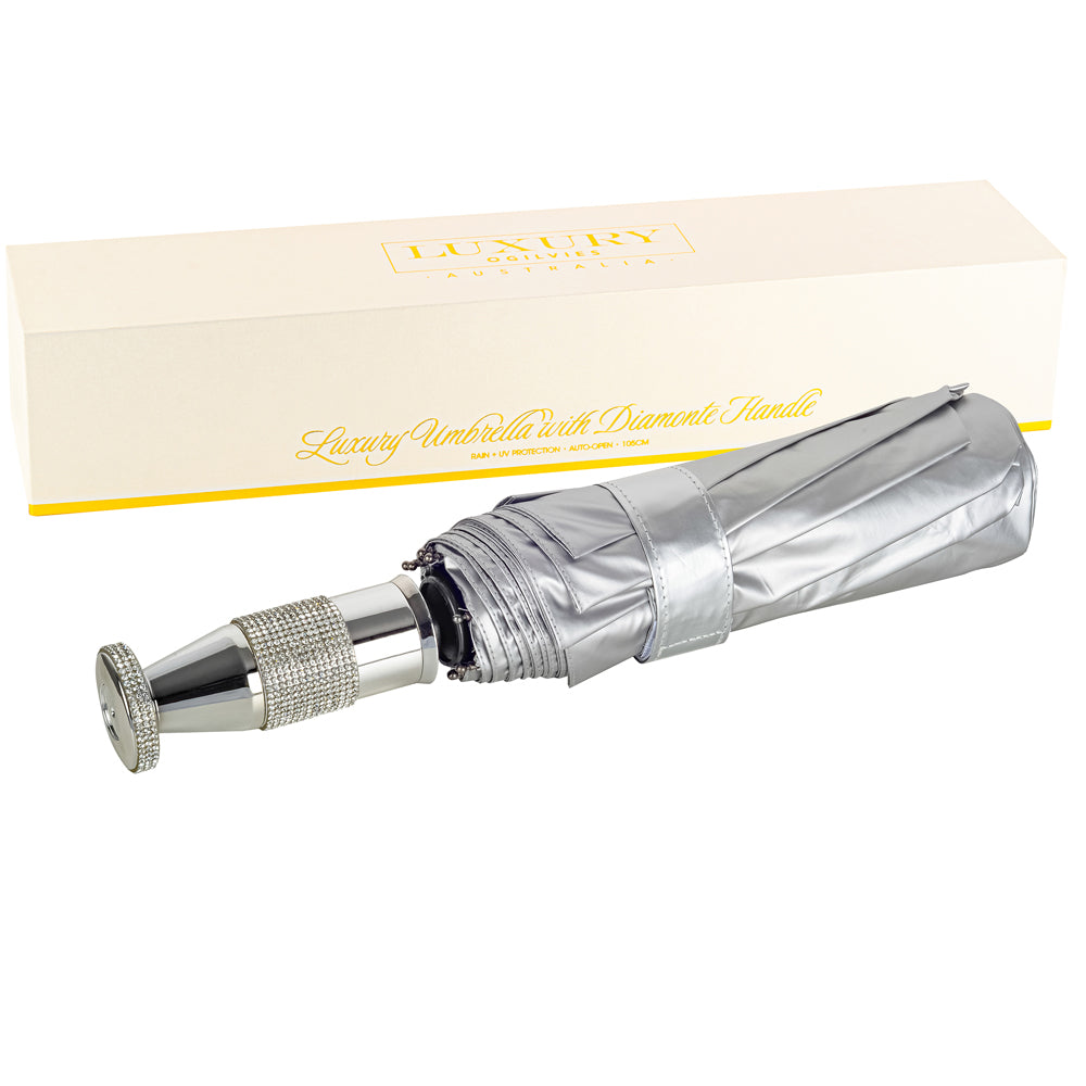 Umbrella with Diamonte Handle - Silver