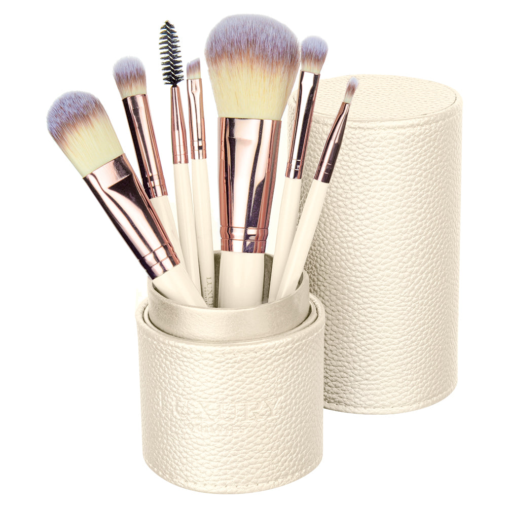 Makeup Brush Set with Travel Case - Pearl