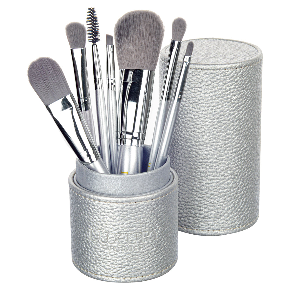 Makeup Brush Set with Travel Case - Silver