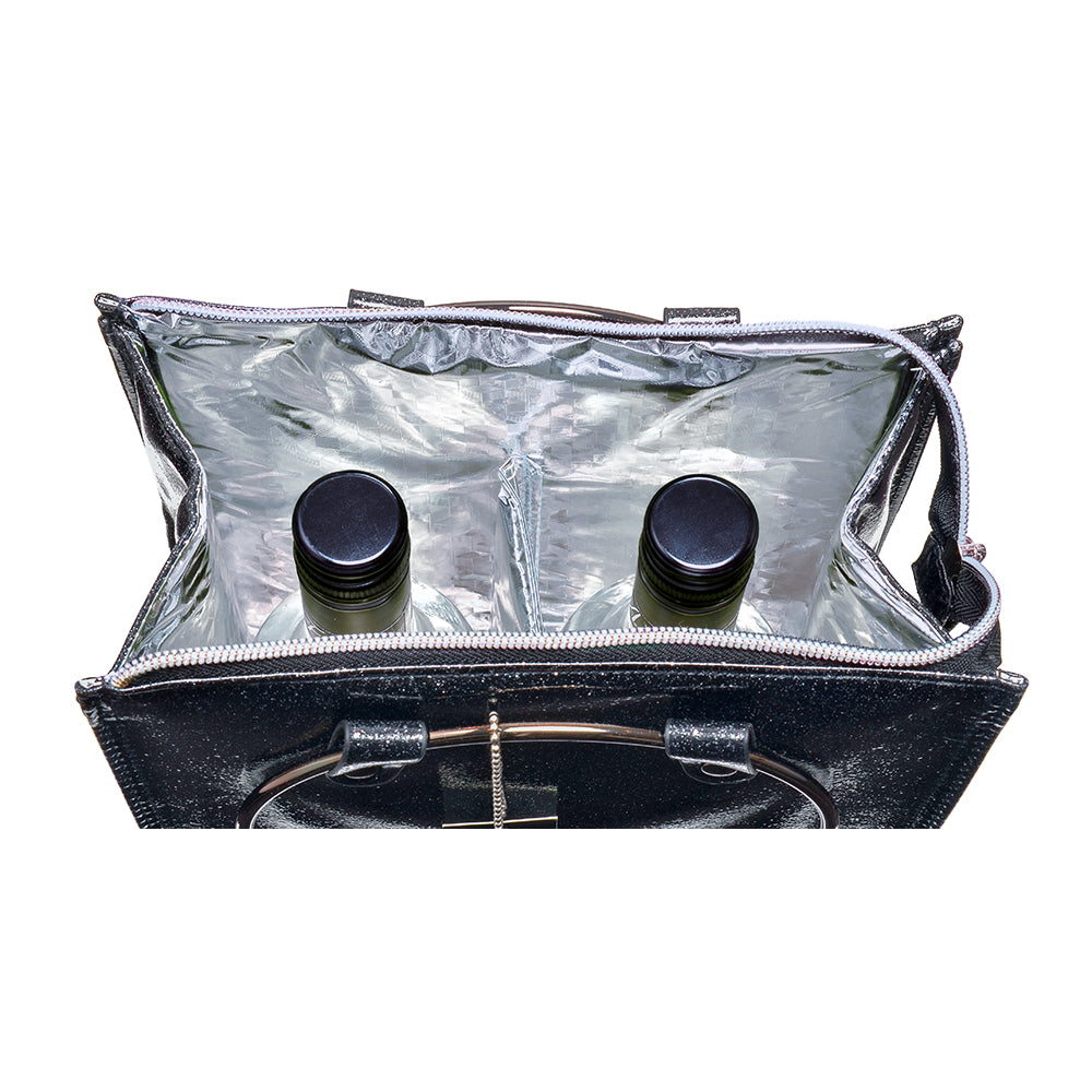 Wine Cooler Bag - Black Faux Leather