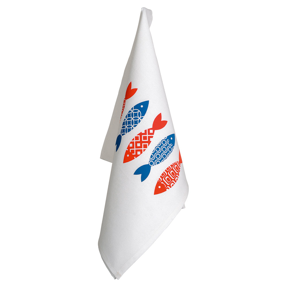 Organic Cotton Tea Towel - Fish - Coral