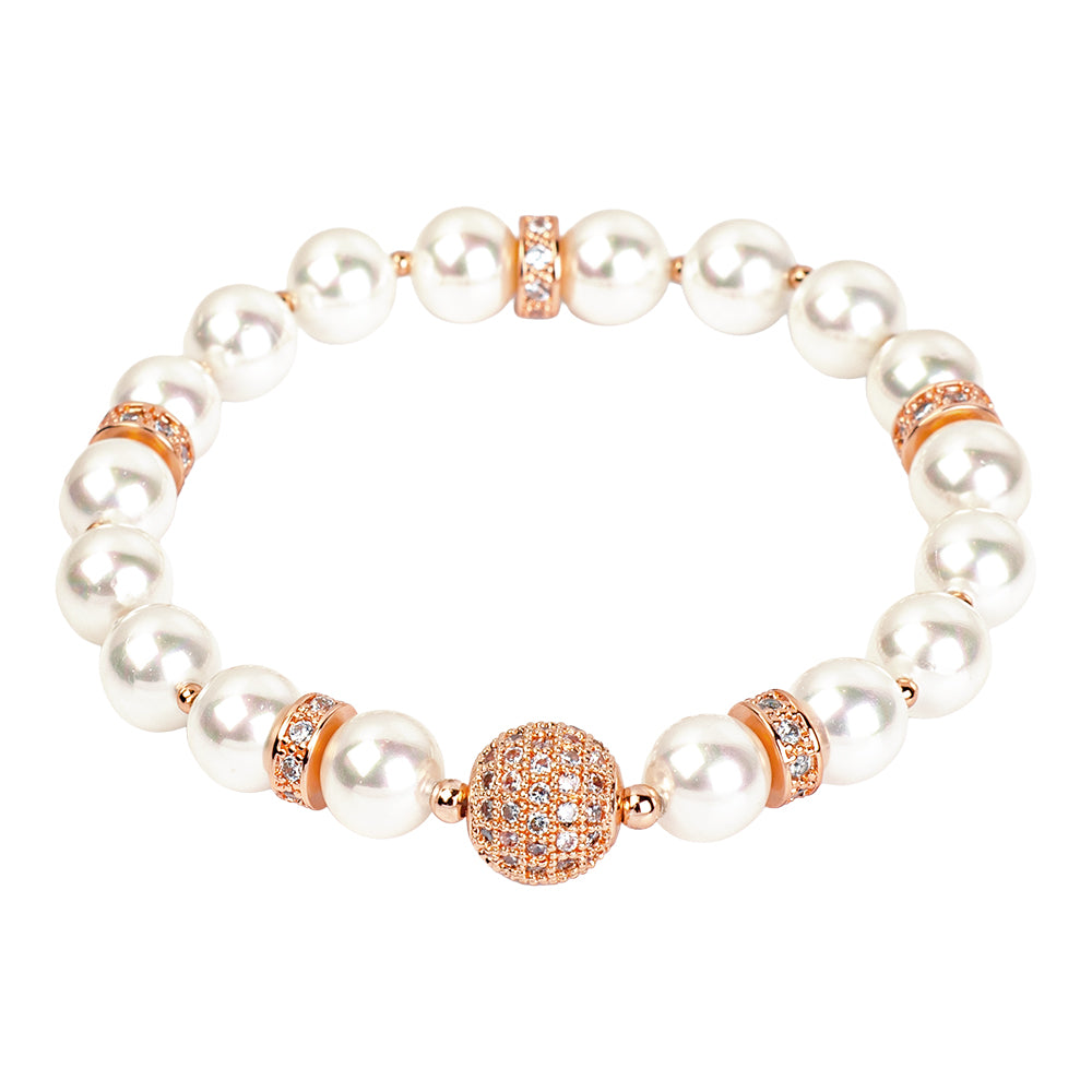 Pearl Bracelet - White with Rose