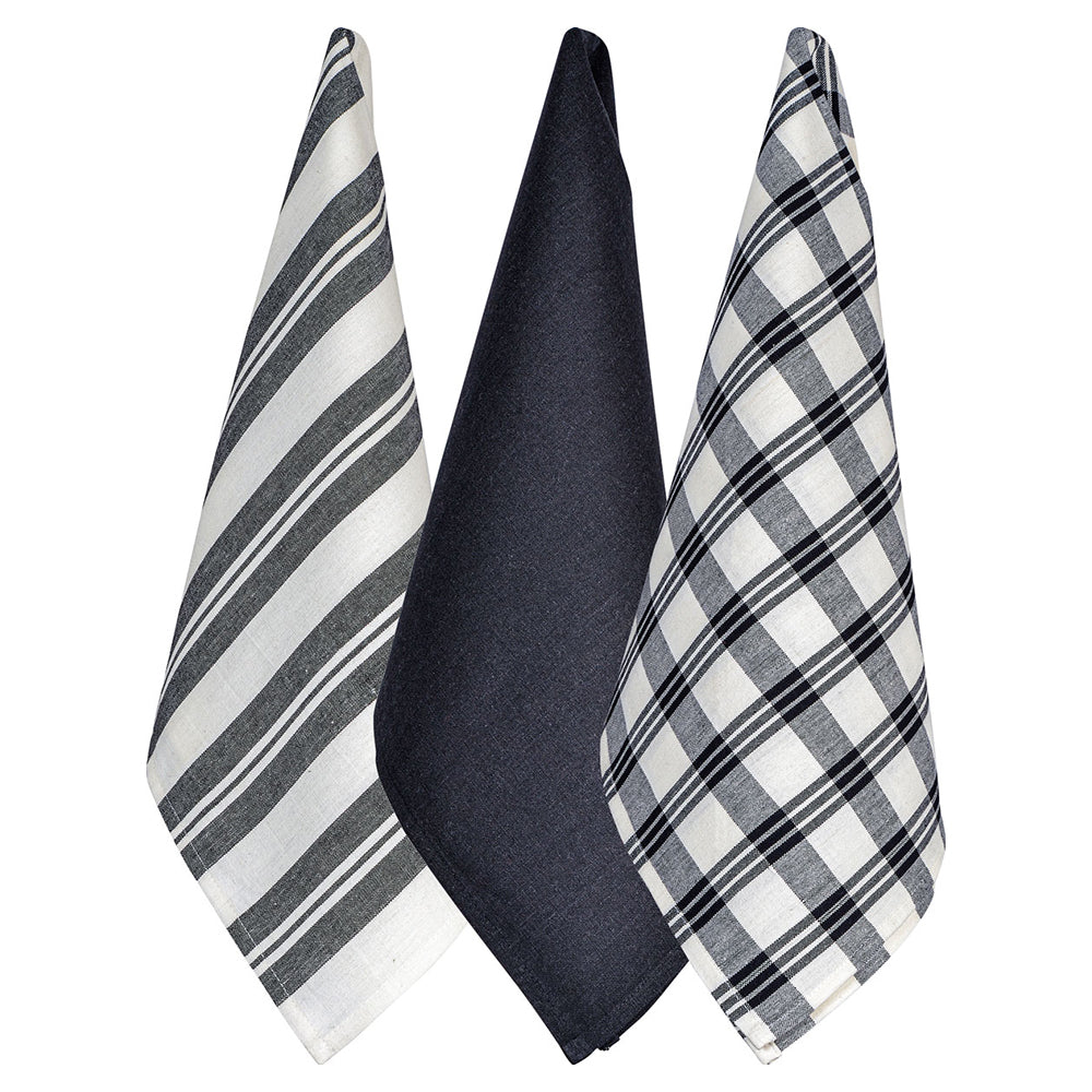 Regal Set of 3 Tea Towels - Black