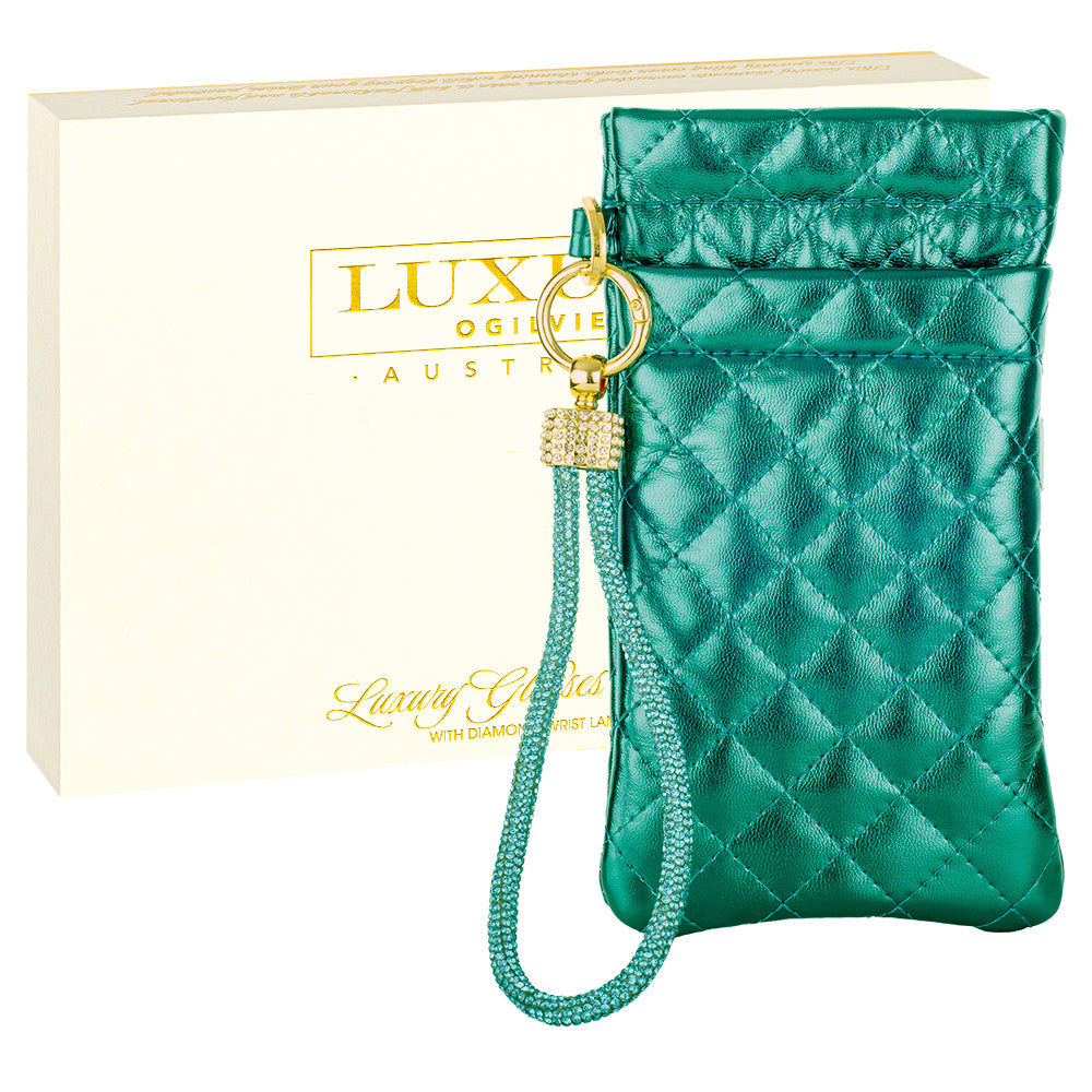 Pouch with Diamonte Wrist Strap - Emerald