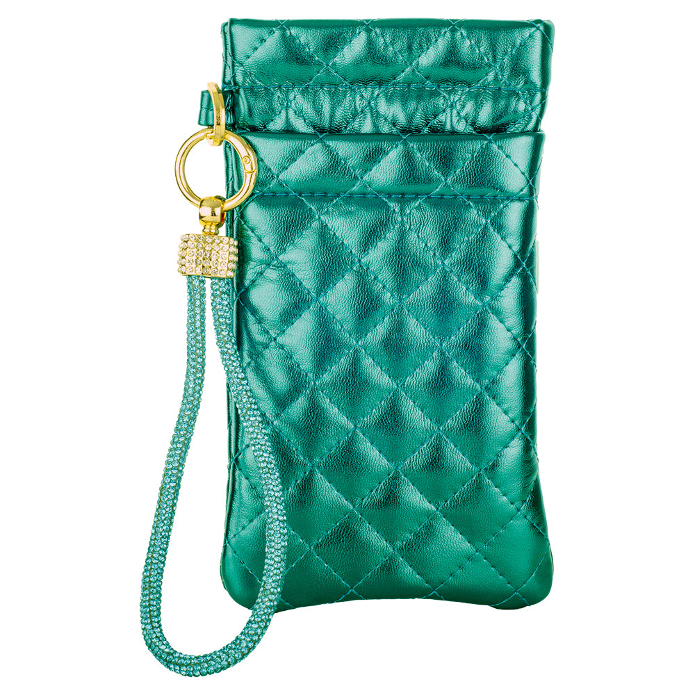 Pouch with Diamonte Wrist Strap - Emerald