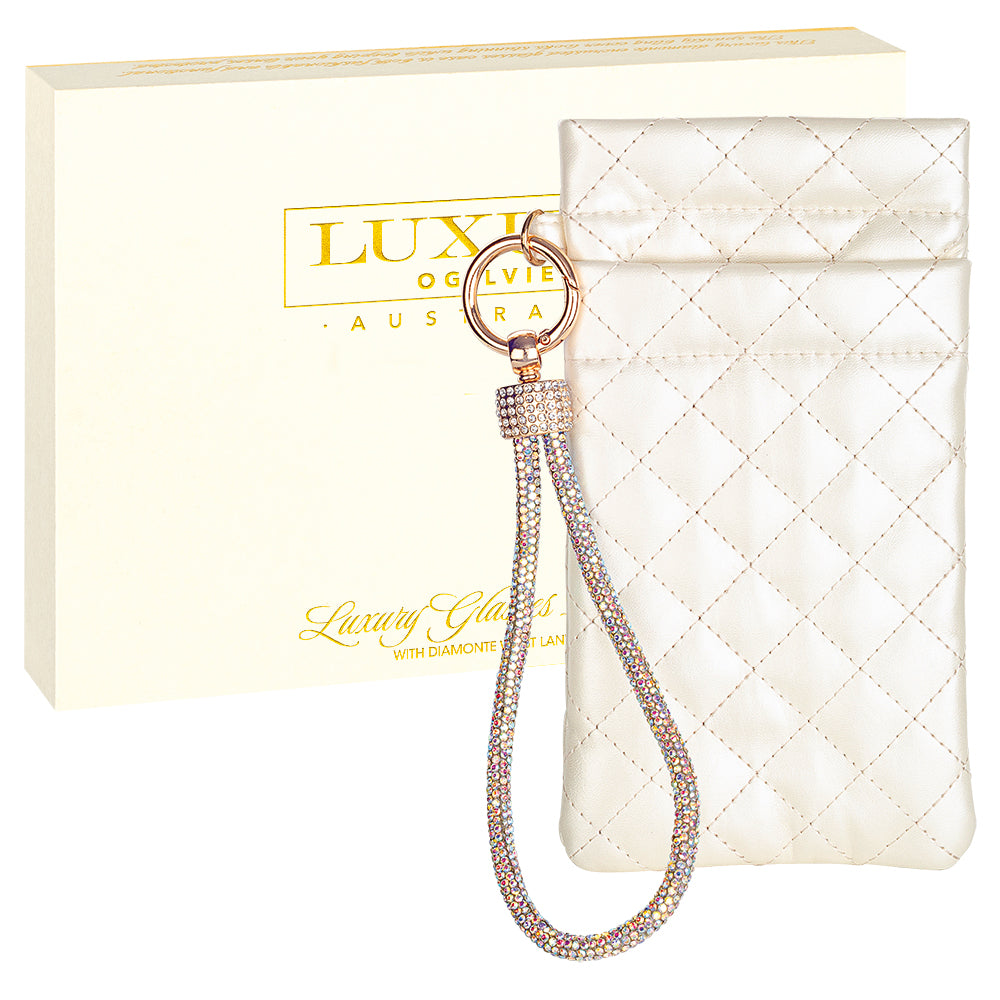 Pouch with Diamonte Wrist Strap - Pearl