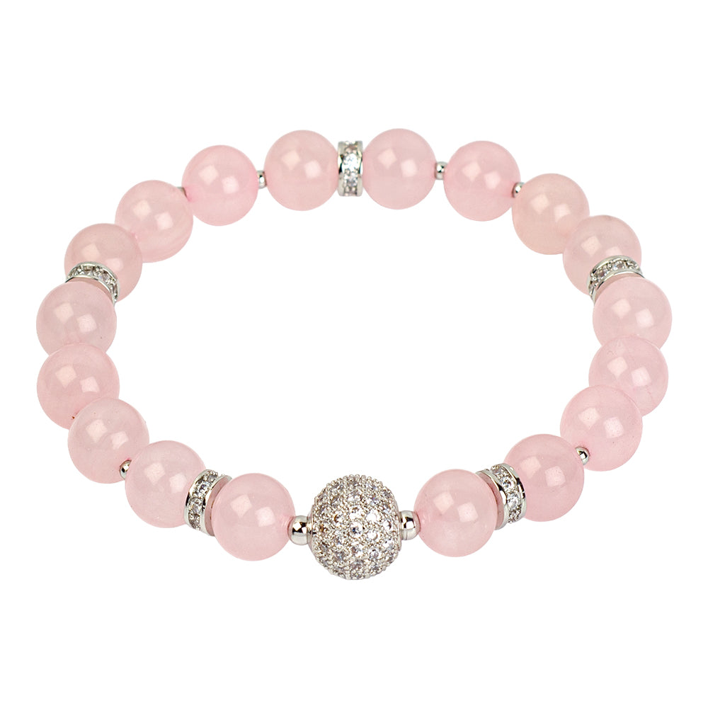 Rose Quartz Bracelet - Silver Diamonte