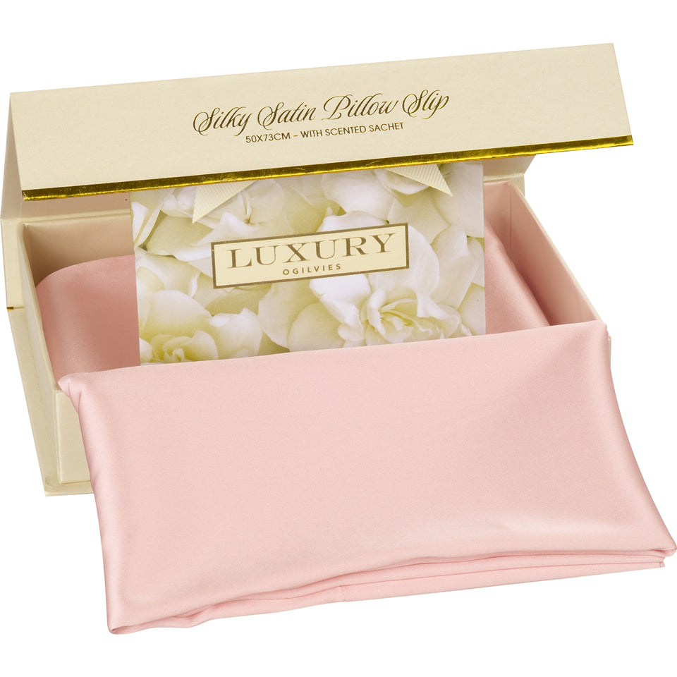 Silky Satin Pillow Slip with Scented Sachet - Blush Pink