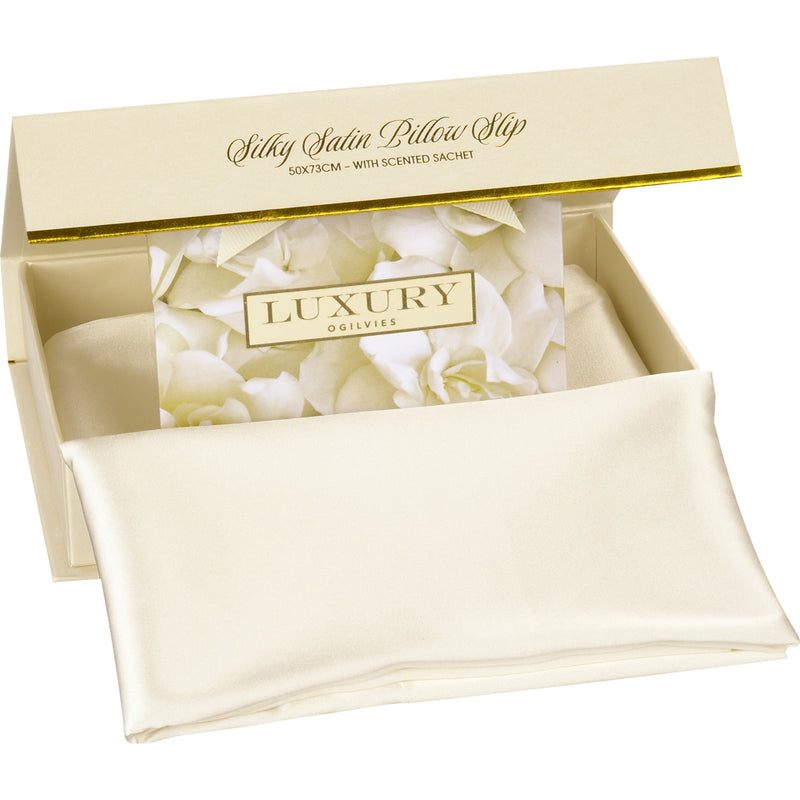 Silky Satin Pillow Slip with Scented Sachet - Pearl White