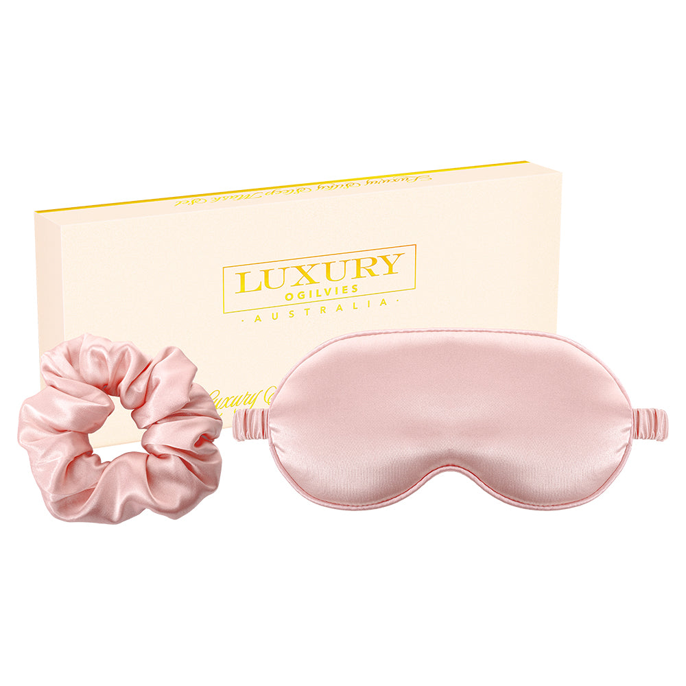 Silky Sleep Mask and Scrunchie Set - Rose