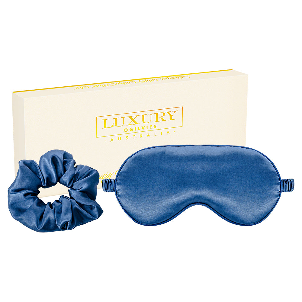 Silky Sleep Mask and Scrunchie Set - Sapphire