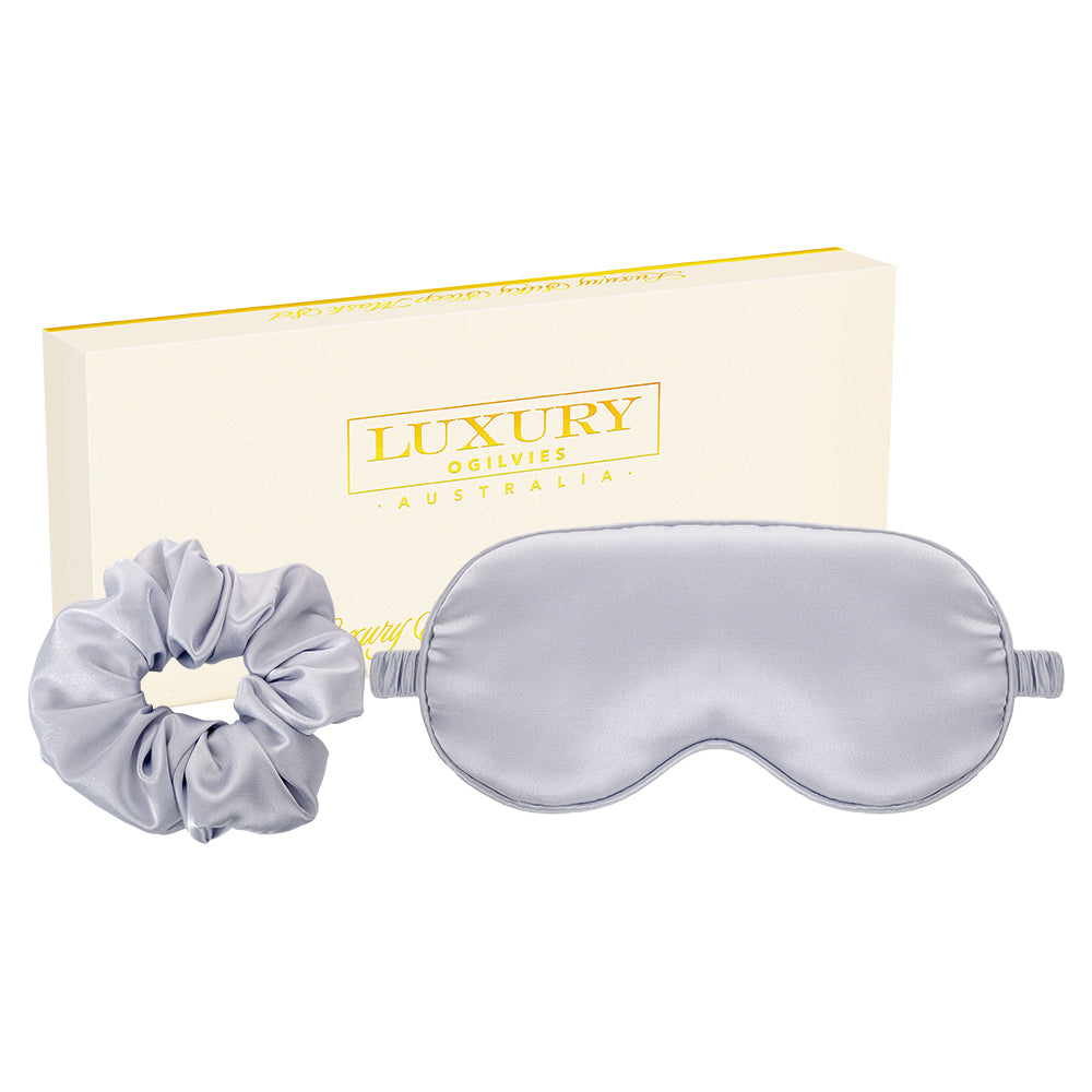 Silky Sleep Mask and Scrunchie Set - Silver