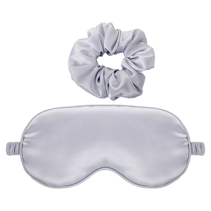 Silky Sleep Mask and Scrunchie Set - Silver