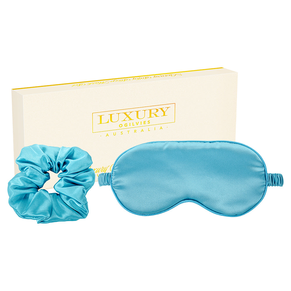 Silky Sleep Mask and Scrunchie Set - Teal