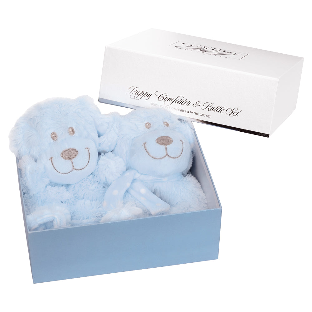 Puppy Comforter and Rattle Gift Set - Blue