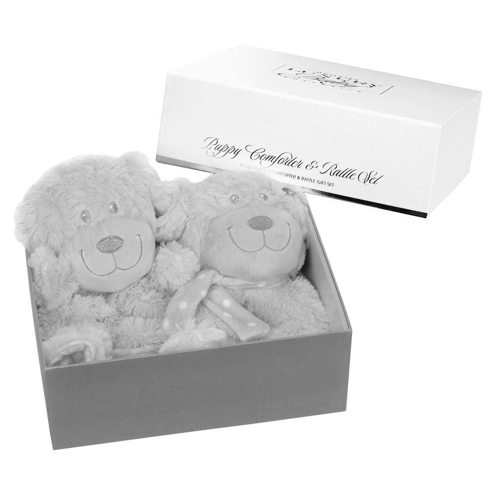 Puppy Comforter and Rattle Gift Set - Grey