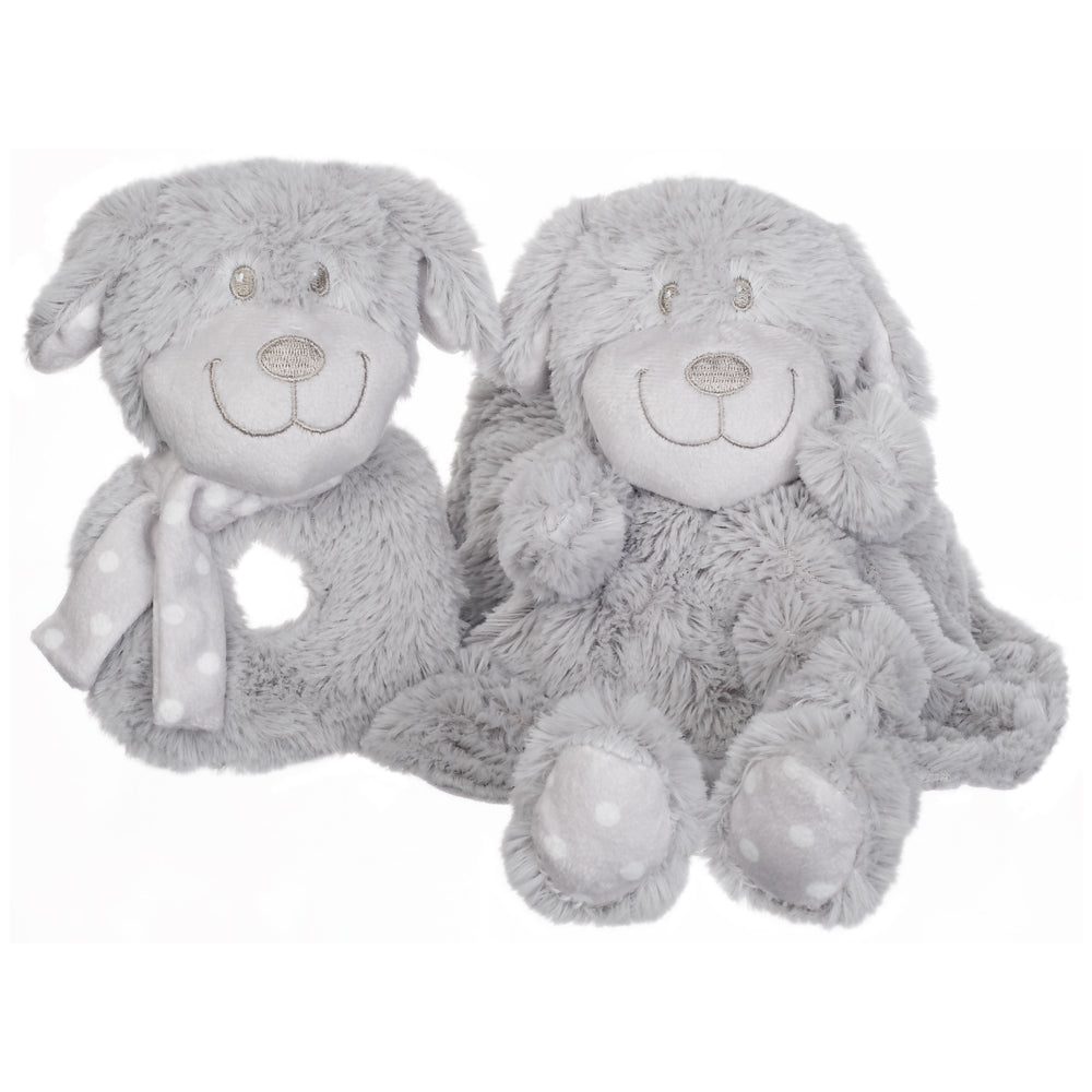 Puppy Comforter and Rattle Gift Set - Grey