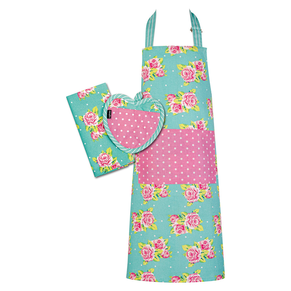 Vintage Rose Kids Set - Apron, Heart Mitt and Tea Towel
