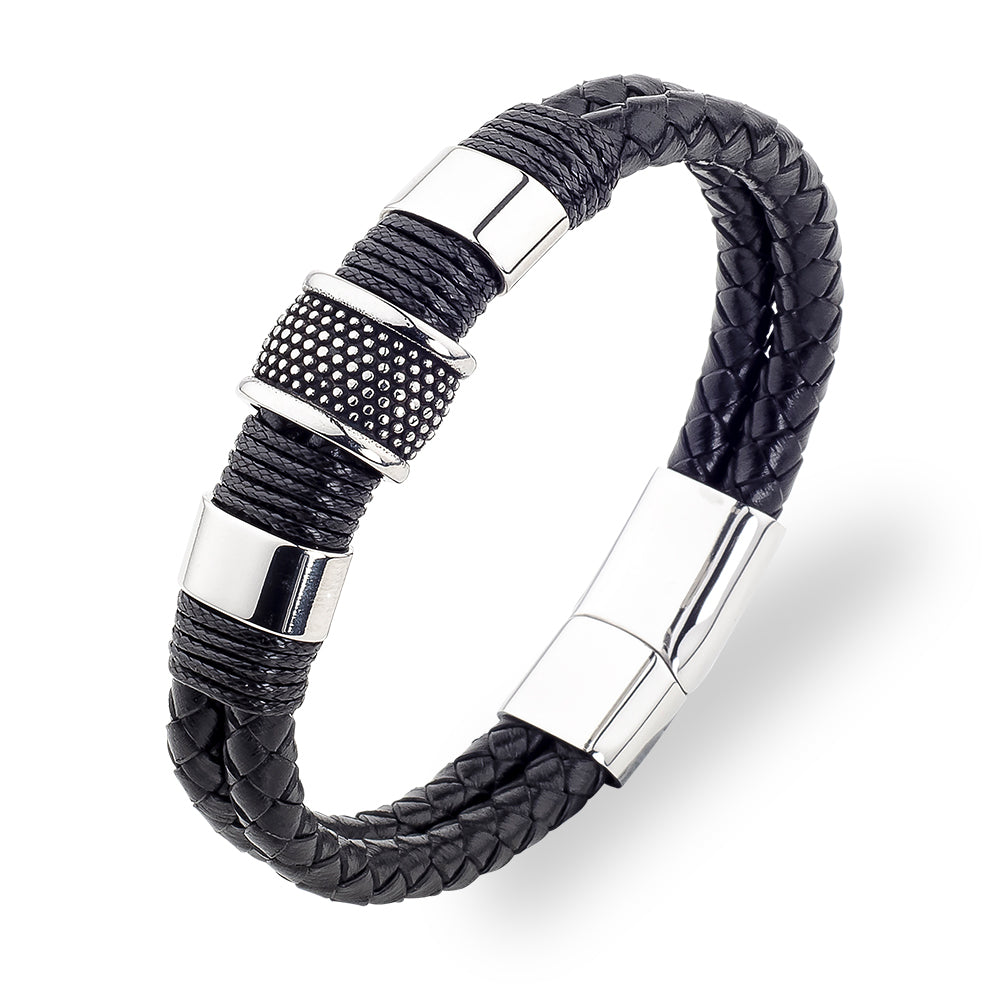 Woven Leather Bracelet - Rope - Black