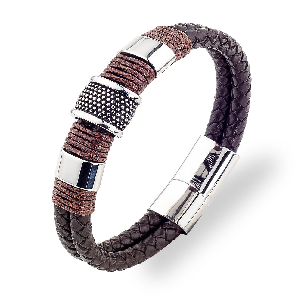 Woven Leather Bracelet - Rope - Brown