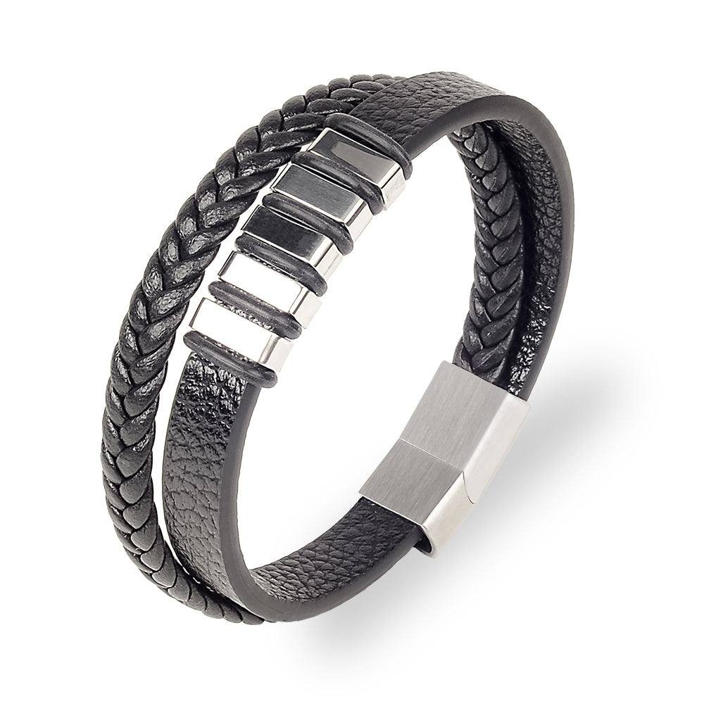 Woven Leather Bracelet - Silver